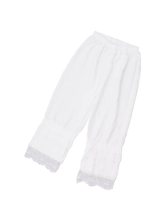 Women Under Skirt Pettipants Slip Ruffle Lace Trim Long Bloomers Underwear Stretch Cotton Wide Leg Pants Underpant