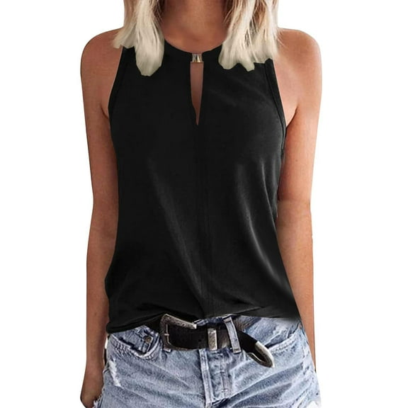 Women Undershirt Tank Tops, Summer Fashion Casual Round Neck Loose Casual Solid Color Sleeveless T Shirt For Women Black