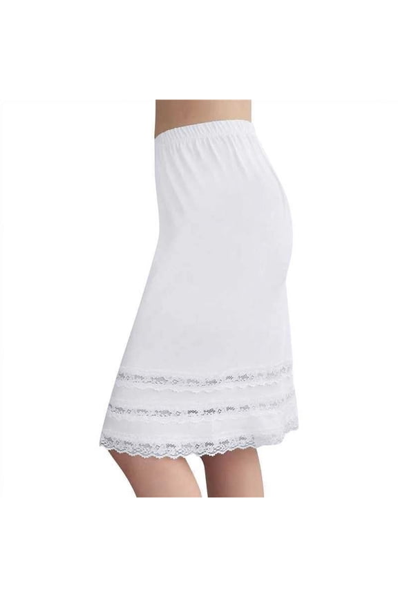Women Underskirt Dress Extender Lace Trim Knee Length Midi Skirt Elastic Waist Skirts White Xxl