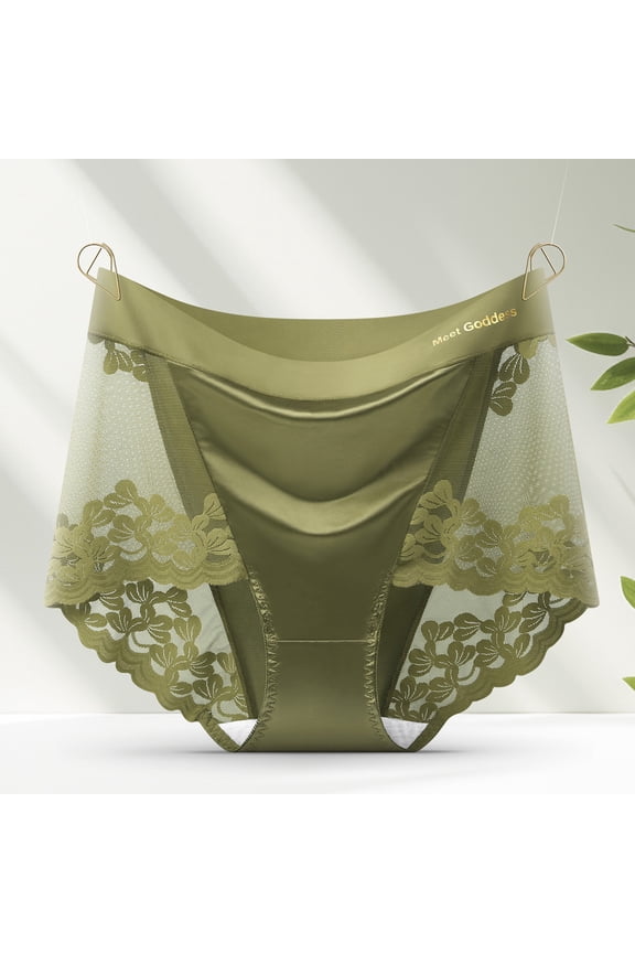 Women Underwear Breathable Soft High Waisted Briefs Lace Stretch Solid Color Panties Cheekster Granny Panties