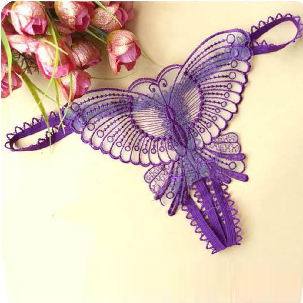 Women Underwear Brief Butterfly Lace Micro Open Thongs Transparent PP ...