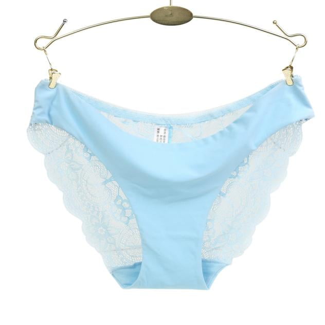 Women Underwear Brief lace Panties Seamless Cotton Panty Hollow Blue XL 