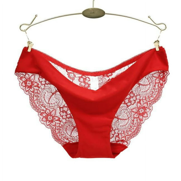 Women Underwear Brief lace Panties Seamless Cotton Panty Hollow Red L 