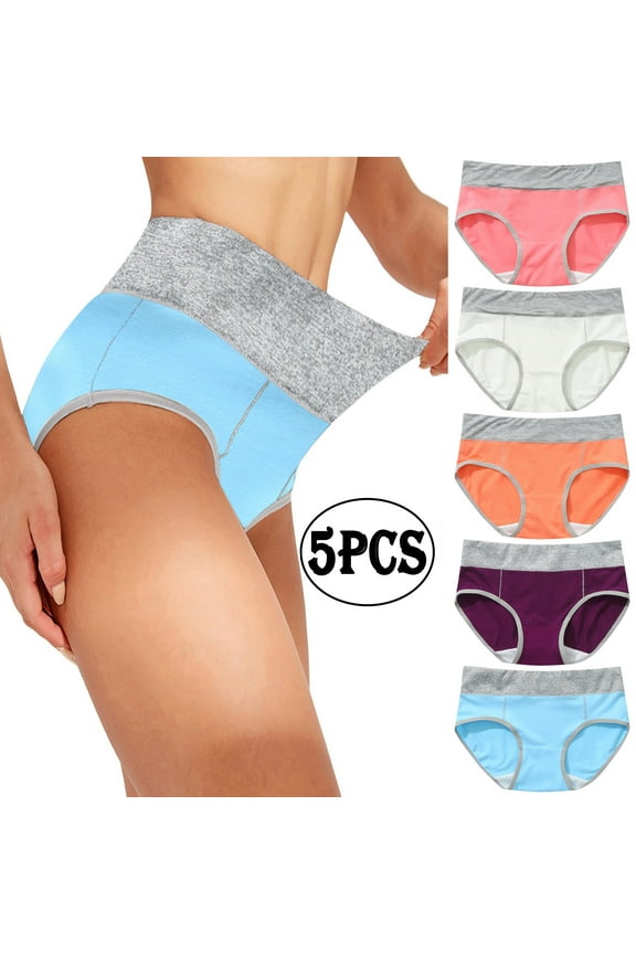 Women Underwear Clearance,AXXD 5pc Patchwork Briefs Panties Underwear Knickers Bikini Underpants Multicolor Xxl