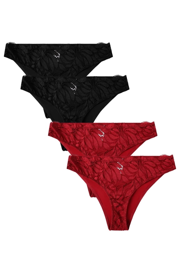 Women Thongs Underwear Retro Lace G-String Bikini Panties Pack of 4