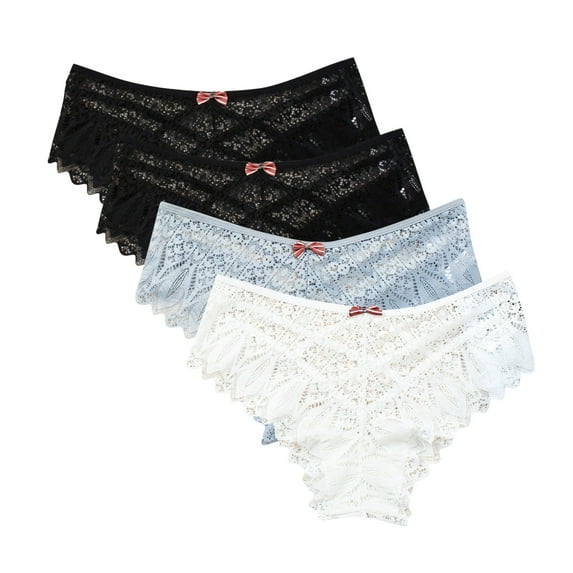 Women Underwear Seamless 4pc Panties for Women Lace Thong Lace Breathable Underwear Scallop Thongs Ladies Plus Size Underpant Briefs Seamless Underwear for Women White L