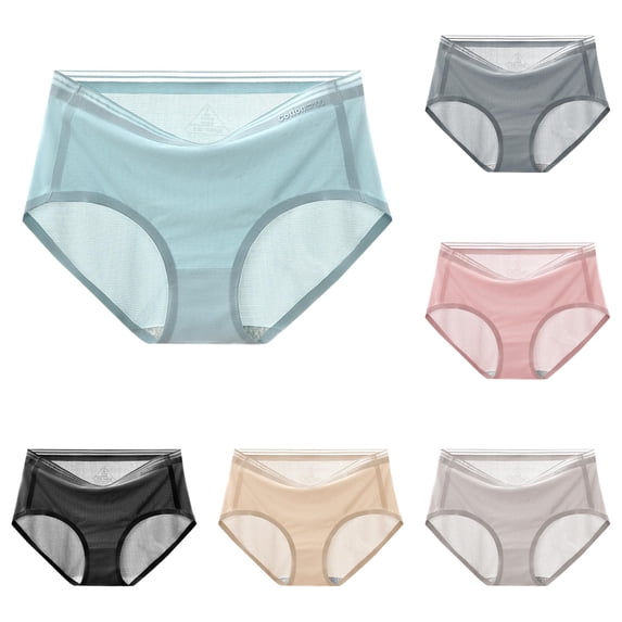 Women Underwear Seamless Ice Silk Breathable Large Size Pure Crotch Triangle Panties, M, Blue