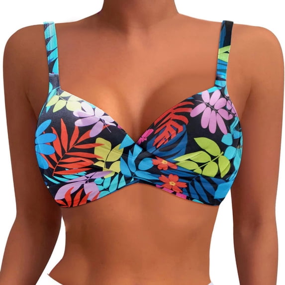 Women Underwire Bikini Top Hawaii Print Push Up Bathing Suit Top Padded Swim Bra 2026 Swimsuits Top Sky Blue XXL