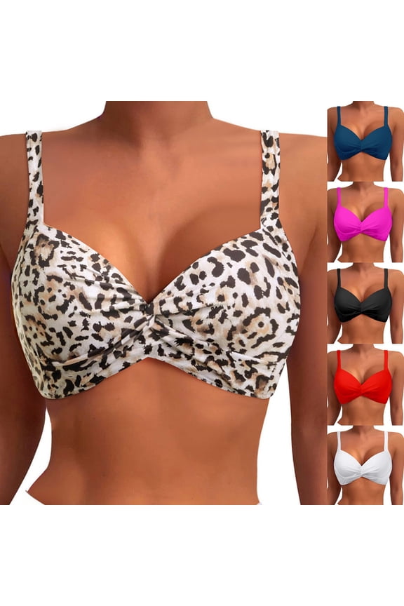 Women Underwire Bikini Top - Push Up Bathing Suit Top Padded Swim Bra 2026 Fashion Leopard Printed Swimsuits Tops White, Size S