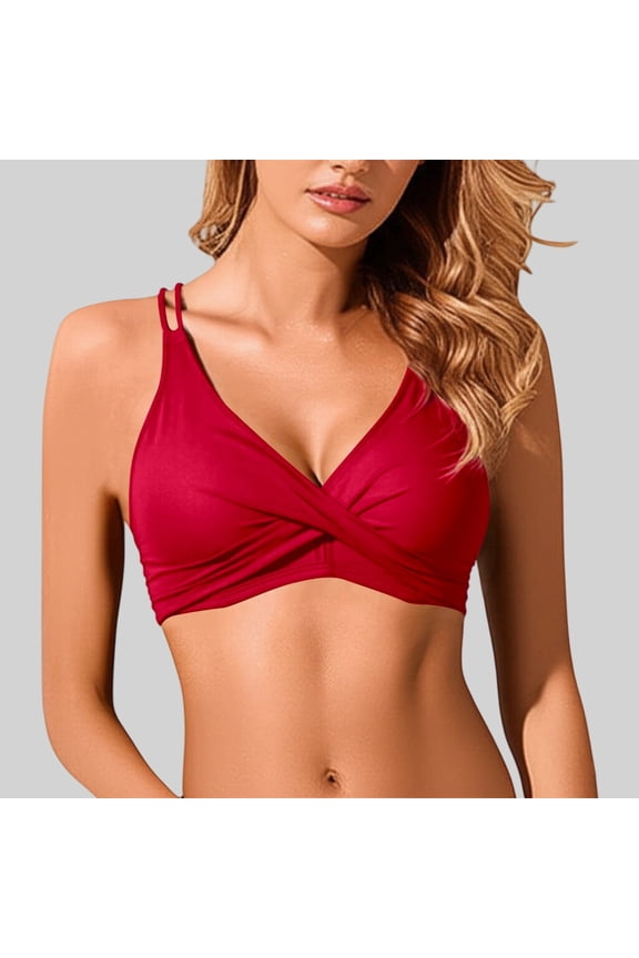 Women Underwire Bikini Top - Push Up Swim Top Bra Padded Swimsuit Tops Bathing Suit Tops Red L