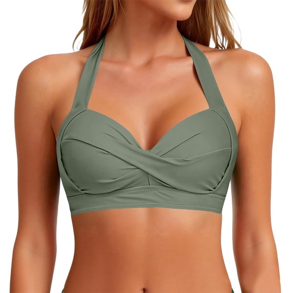 Women Underwire Bikini Top - Push Up Swimsuit Top Bra Padded Bathing Suit 2026 Twist Front Swimwear Army Green 2XL