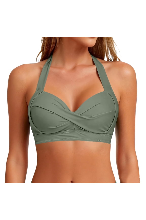 Women Underwire Bikini Top - Push Up Swimsuit Top Bra Padded Bathing Suit 2026 Twist Front Swimwear Army Green S