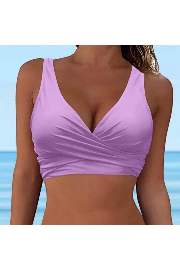 Women Underwire Full Coverage Bikini Top Only Criss Cross Push Up Swim Crop Top Tie Back Bathing Suit, Limited Time Clearance Under 10 Dollars