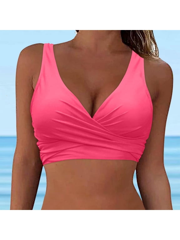 Women Underwire Full Coverage Bikini Top Only Criss Cross Push Up Swim Crop Top Tie Back Bathing Suit, Limited Time Clearance Under 10 Dollars