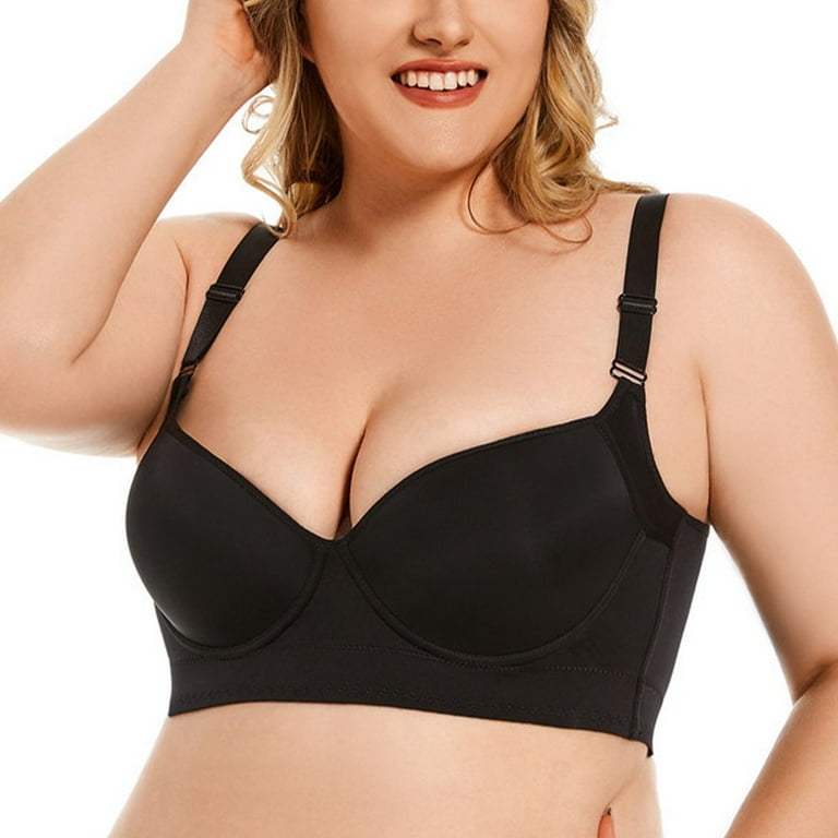 Women Underwire Push Up Bra Full Coverage Smooth Plus Size Bra Hides Back  Fat 