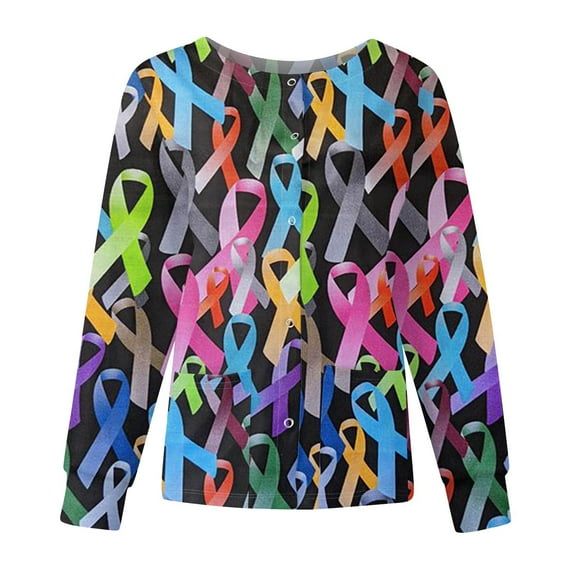 Women Uniforms Cute Pattern Nursing Workwear Pocket Working Stand-Up Collar Single-Breasted Protective Overalls Jacket Top Blue Xl