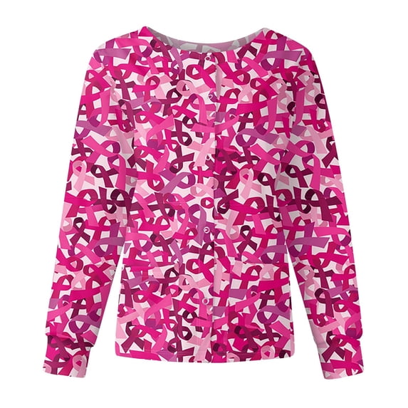 Women Uniforms Cute Pattern Nursing Workwear Pocket Working Stand-Up Collar Single-Breasted Protective Overalls Jacket Top Pink Xl