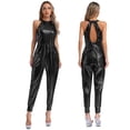 thumbnail image 1 of Women Unitard Jumpsuit For Pole Dancing Rompers Clubwear Hollow Out Shiny Metallic Pockets Zipper Bodysuit, 1 of 7