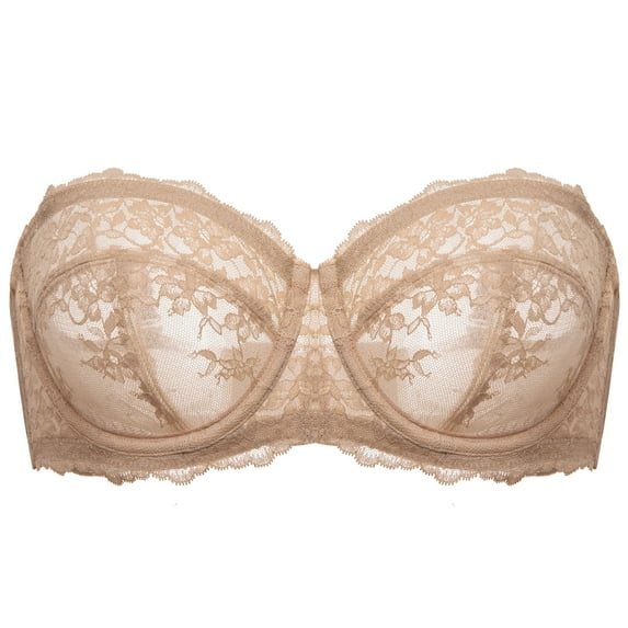 Women Unlined Lace Strapless Bra Sexy See Through Plus Size Underwire Bralette