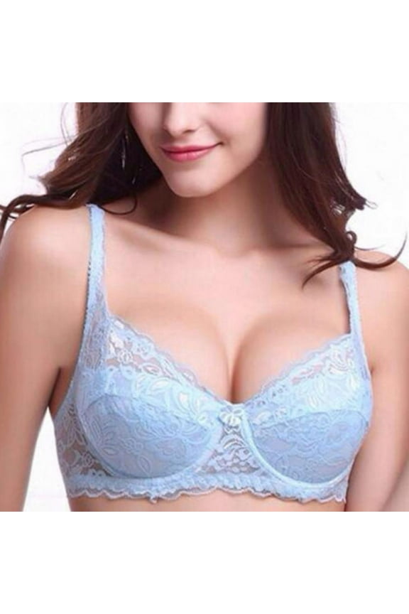 Women Unlined Push Up Lace Bra Underwire Lift Up Gathered Bra 3/4 Cup French Thin Section Adjustable Lace Bralettes