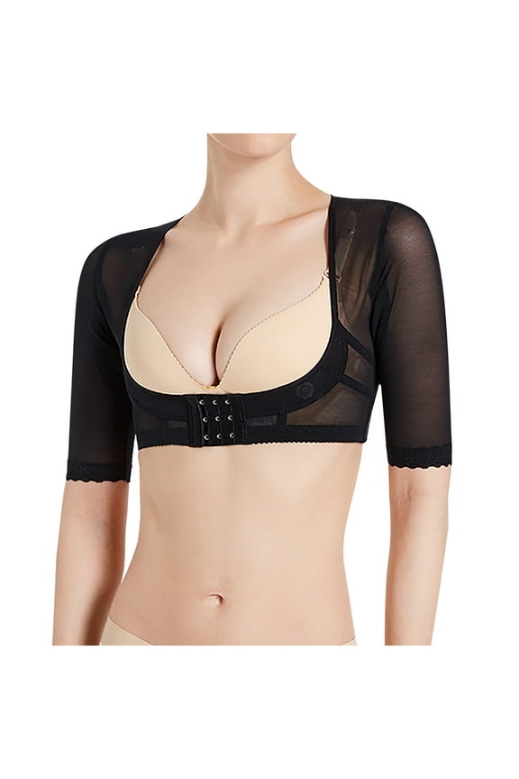 Women Upper Arm Shaper Body Compression Sleeves Post Surgical Slimmer Humpback Posture Corrector Tops Mesh Breathable Shapewear