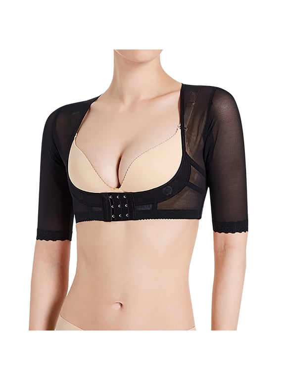 Women Upper Arm Shaper Body Compression Sleeves Post Surgical Slimmer Humpback Posture Corrector Tops Mesh Breathable Shapewear