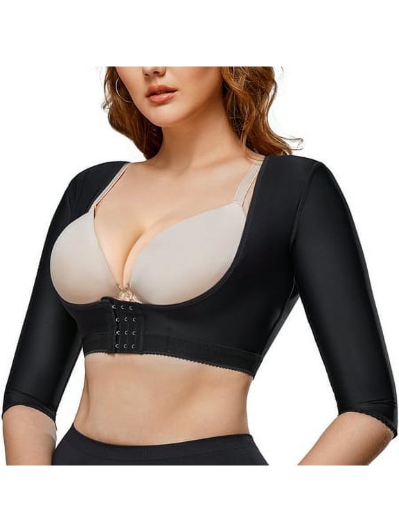 Women Upper Arm Shaper Body Compression Sleeves Post Surgical Slimmer Humpback Posture Corrector Tops Shapewear (Black XX-Large)