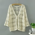 thumbnail image 1 of Women V Neck 3/4 Sleeve Crochet Lace Shirt Jacket Tie Front Cardigan Womens Sweater Duster Long Trench Cardigan for Women Cardigans for Women Fall Women Sweaters for Fall And Winter Cardigan Sweaters, 1 of 3