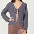 thumbnail image 1 of Women V Neck Bow Tied Cropped Cardigan Trendy Lightweight Long Sleeve Open Front Knit Shrugs Sweater New Gray XL, 1 of 6