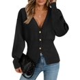 thumbnail image 1 of Women V‑Neck Button Front Knit Cardigan Long Sleeve Fitted Sweater Coat, 1 of 5