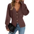 thumbnail image 1 of Women V‑Neck Button Front Knit Cardigan Long Sleeve Fitted Sweater Coat, 1 of 5