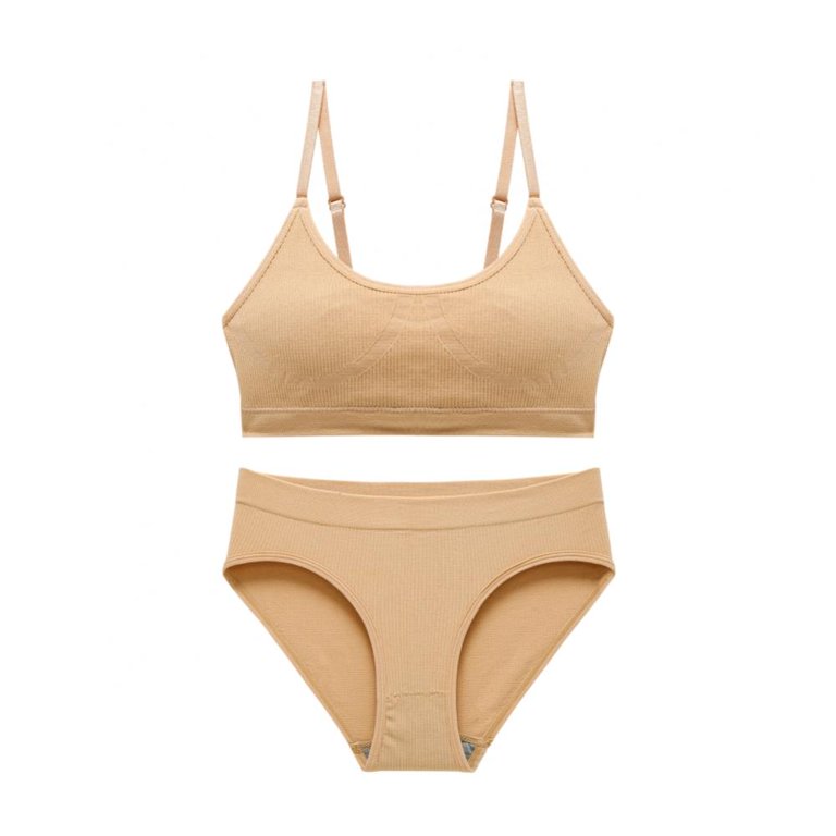 Women V Neck Cami Bra Underwear Set Seamless Lingerie Crop Top+Ribbed  Panties for Girls