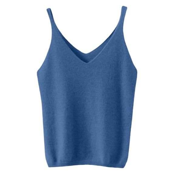 Women V-Neck Camisole undershirt Solid Casual Knitted Sweater Vest Blue S