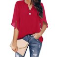 thumbnail image 1 of New Women V Neck Chiffon Loose Blouse Tops Casual Lady Solid Elegant Thin Half Sleeve Blouse Shirts, 1 of 1