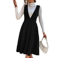 thumbnail image 1 of Women V Neck Corduroy Overall Dress Fall Mini Pinafore Jumper Dress Black XXL, 1 of 1