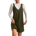 thumbnail image 1 of Women V Neck Corduroy Overall Dress Fall Pinafore Jumper Dress, 1 of 9