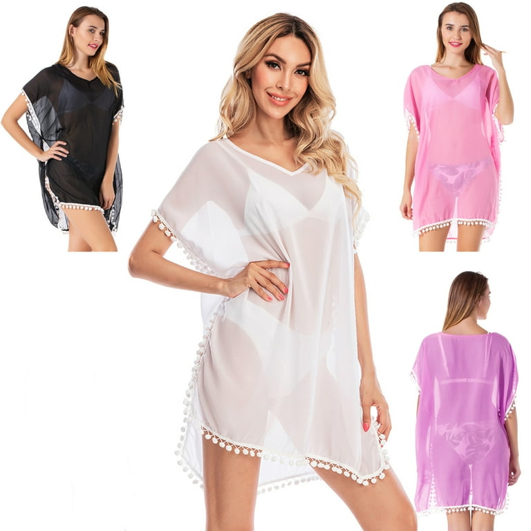 Women V Neck Cover Ups Bikinis Beach Dress Bathing Suit Chiffon