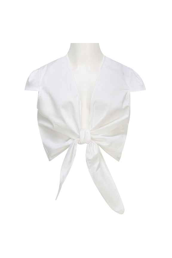 Women V Neck Crop Tops Sweet Short Sleeve Vintage Casual Chic Summer Blouse