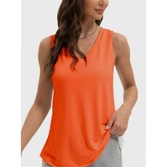 Women's V-Neck Sleeveless Tunic Top - Loose Fit Casual Tank with Curved Hem, Summer Comfort Wear
