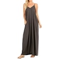 thumbnail image 1 of Women V-Neck Draped Jersey Beach Summer Cami Long Maxi Dress with Side Pockets (Ash Grey, 2X), 1 of 4