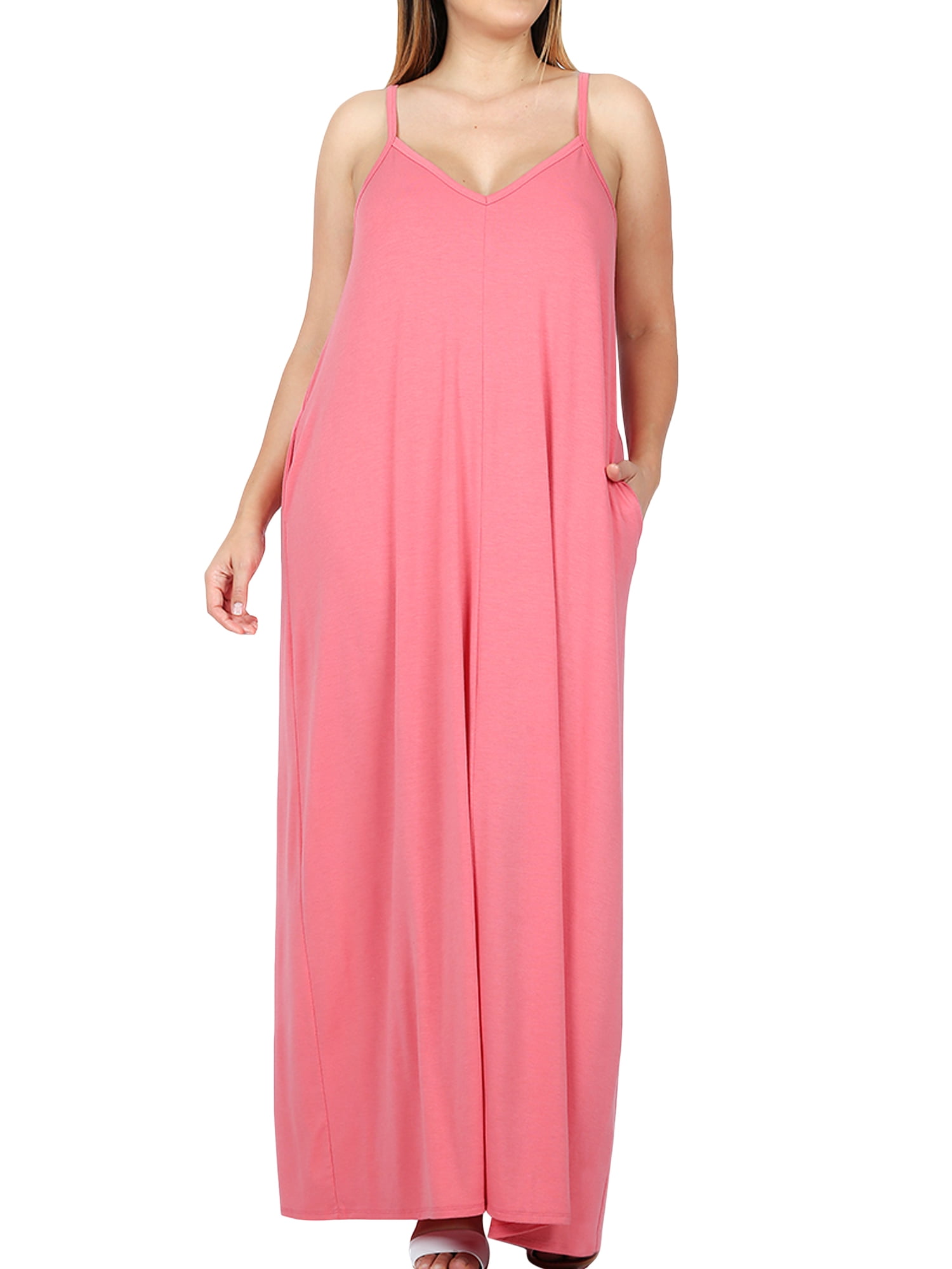 Women V-Neck Draped Jersey Beach Summer Cami Long Maxi Dress with Side  Pockets (Desert Rose, 2X) - Walmart.com