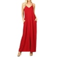 thumbnail image 1 of Women V-Neck Draped Jersey Beach Summer Cami Long Maxi Dress with Side Pockets (Dk Red, M), 1 of 4