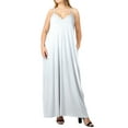thumbnail image 1 of Women V-Neck Draped Jersey Beach Summer Cami Long Maxi Dress with Side Pockets (Grey Mist, 2X), 1 of 4