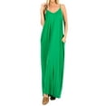 thumbnail image 1 of Women V-Neck Draped Jersey Beach Summer Cami Long Maxi Dress with Side Pockets (K Green, S), 1 of 4