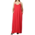 thumbnail image 1 of Women V-Neck Draped Jersey Beach Summer Cami Long Maxi Dress with Side Pockets (Ruby, L), 1 of 4