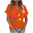 thumbnail image 1 of Women V Neck Fall Graphic T-Shirt Orange Short Sleeve Loose Fit Halloween Thanksgiving Shirts Tops Tee, 1 of 2