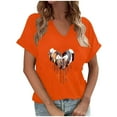 thumbnail image 1 of Women V Neck Fall Graphic T-Shirt Orange Short Sleeve Loose Fit Halloween Thanksgiving Shirts Tops Tee, 1 of 2
