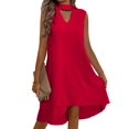 thumbnail image 1 of Women V-Neck Floral Printed A-Line Elegant Dresses Sleeveless Sundress Casual Boho Dress Red XS, 1 of 7