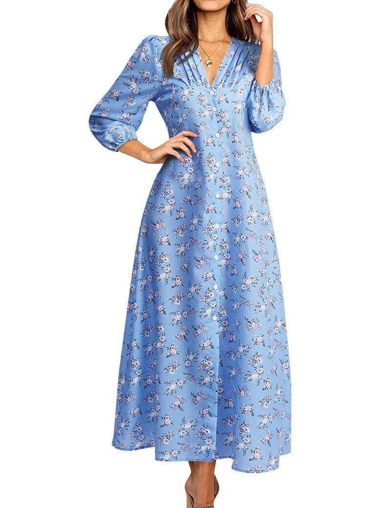 Button-Placket V-Neck Maxi Dress main image 0