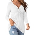 thumbnail image 1 of Women Long Sleeve Slim Fit V-neck Solid Color Knot Shirt Tops, 1 of 4